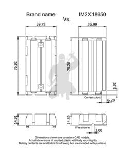 Mosmax 2x18650 technical dimensions