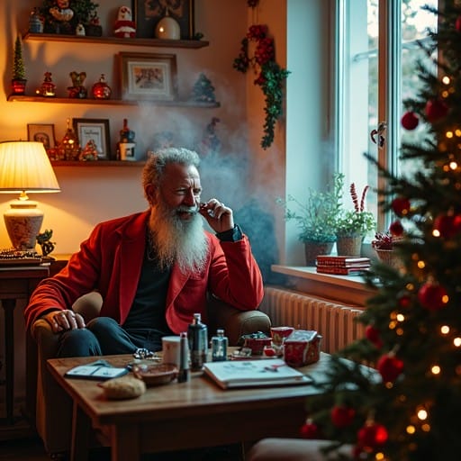 Father Christmas having a vape